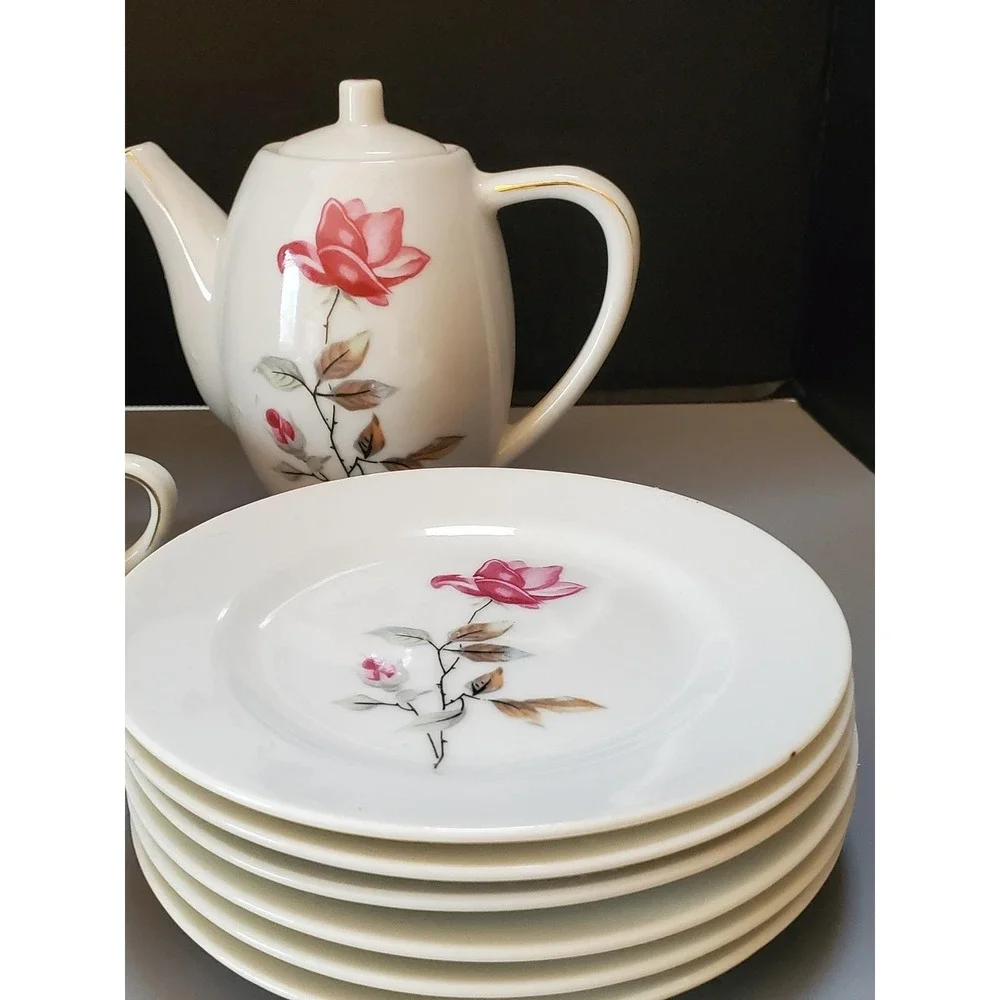 Vintage Floral Child's China Tea Set,‎ Teapot, Cups, Plates, Serving Pieces